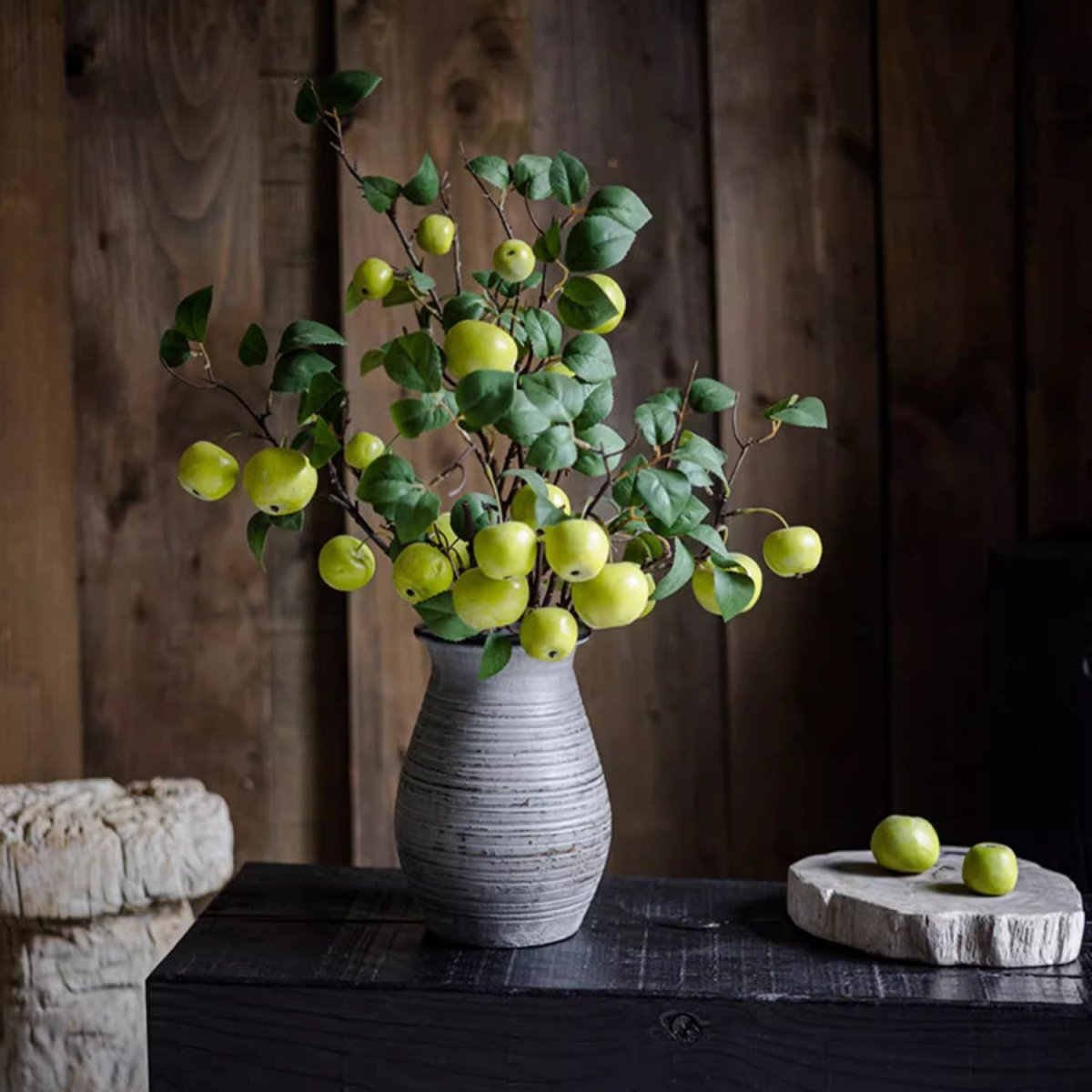 Artificial Green Apple Branch with Leaves