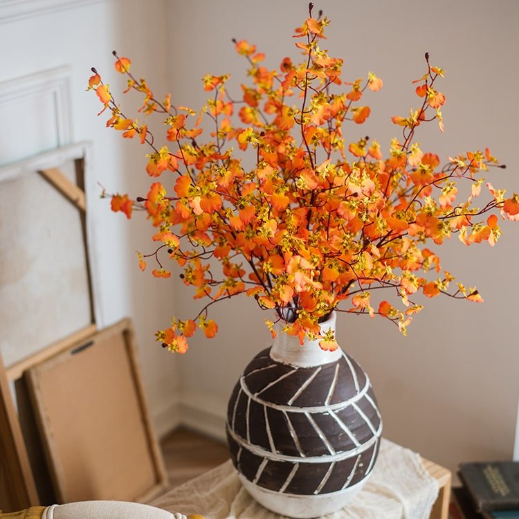 Impressionist Oncidium Orchid Stem in Orange 31" Tall