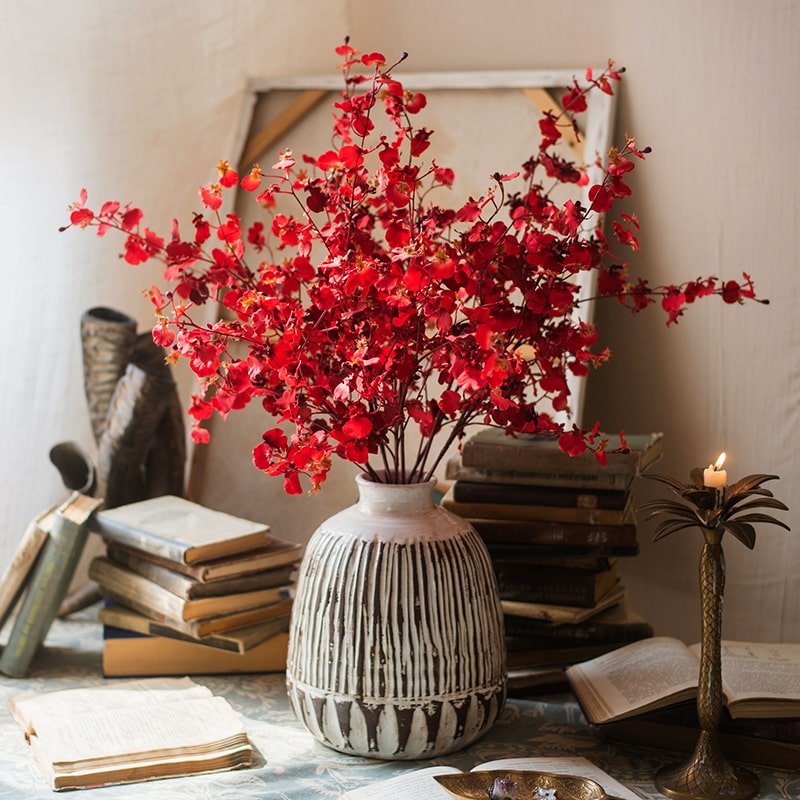 Impressionist Oncidium Orchid Stem in Red 31" Tall