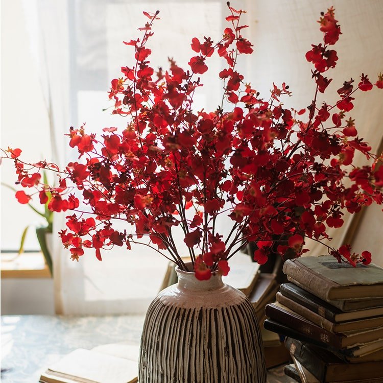 Impressionist Oncidium Orchid Stem in Red 31" Tall