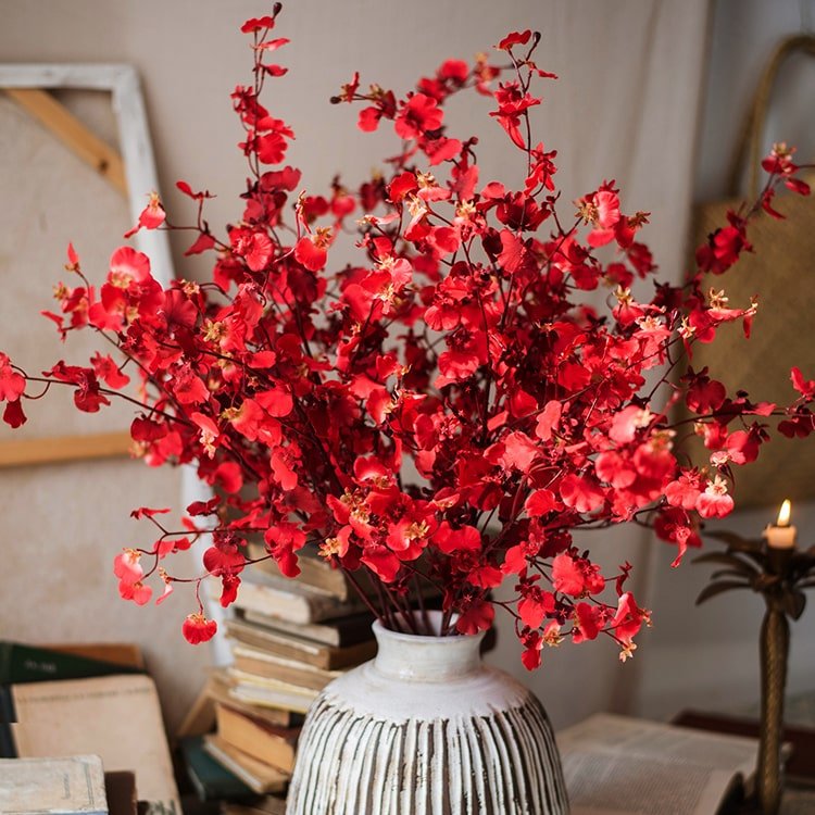 Impressionist Oncidium Orchid Stem in Red 31" Tall