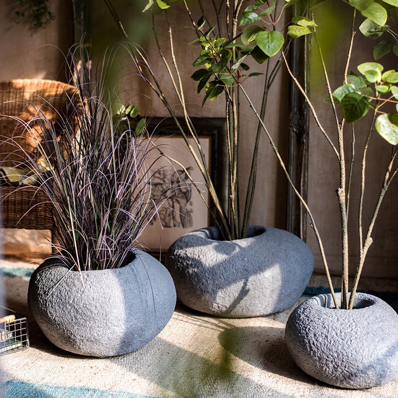 Japanese Zen Style Gray Stone Flowerpot