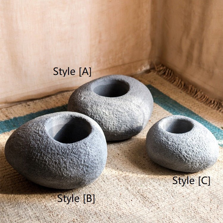 Japanese Zen Style Gray Stone Flowerpot