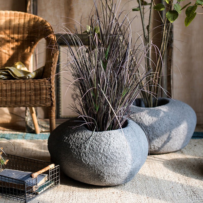 Japanese Zen Style Gray Stone Flowerpot
