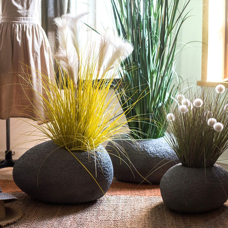 Japanese Zen Style Gray Stone Flowerpot