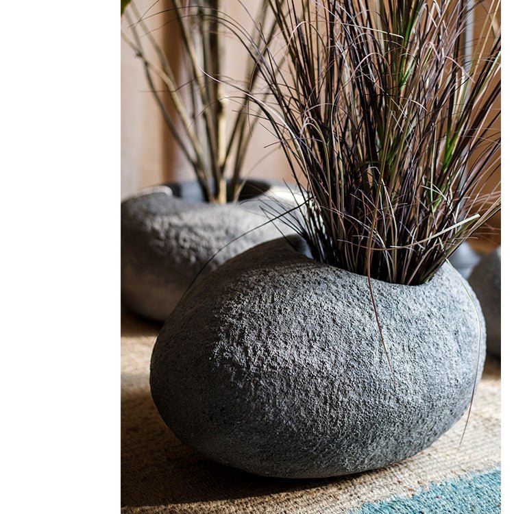 Japanese Zen Style Gray Stone Flowerpot