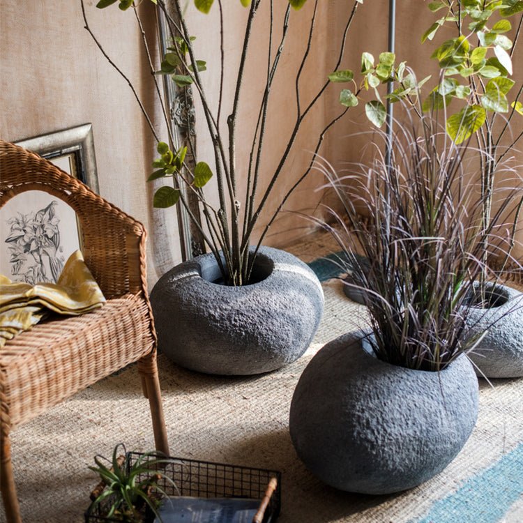 Japanese Zen Style Gray Stone Flowerpot