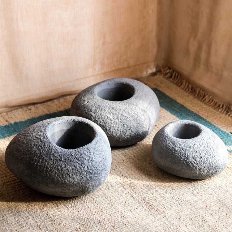 Japanese Zen Style Gray Stone Flowerpot