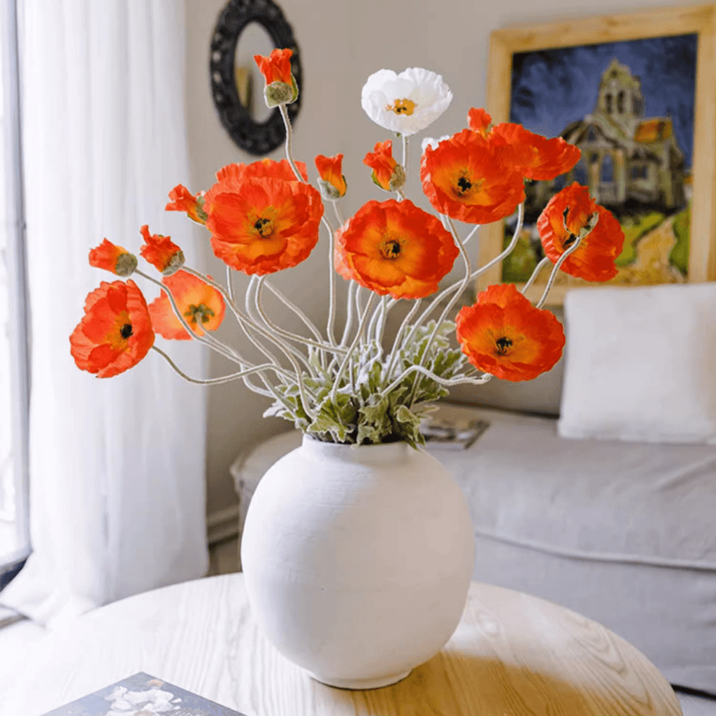 Faux Large Silk Poppy Flower Stem 41" Tall