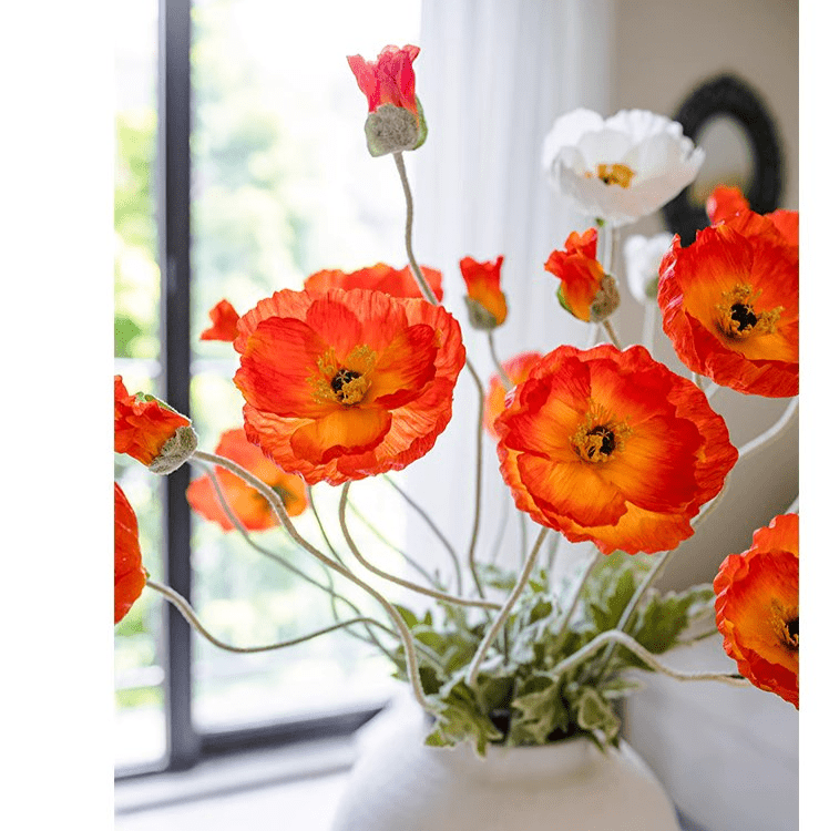 Faux Large Silk Poppy Flower Stem 41" Tall