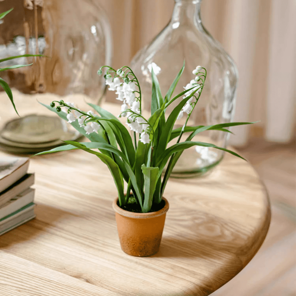 Faux Lily of the Valley in Brown Pot