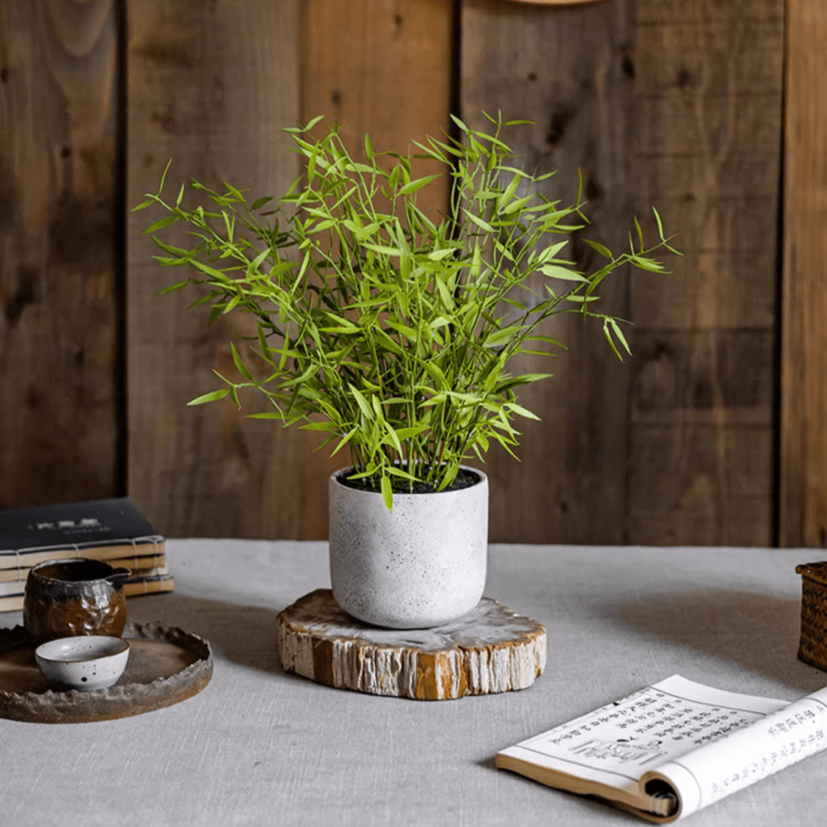 Realistic Mini Bamboo Leaf Potted Plant