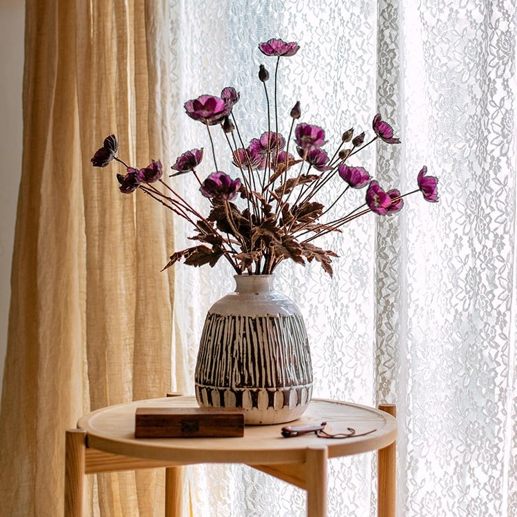 Faux Silk Rustic Poppy Flower Stem in Purple 23" Tall