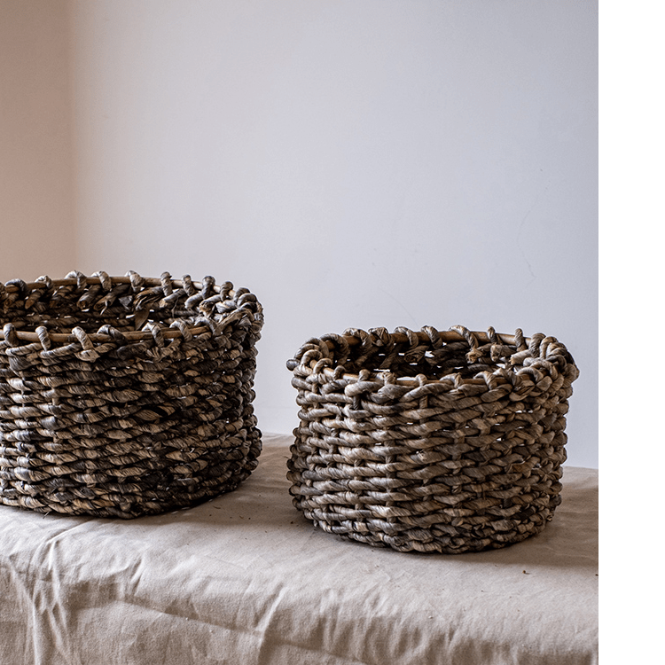 Natural Brown Straw Round Basket