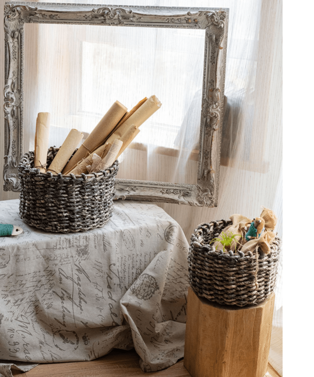 Natural Brown Straw Round Basket