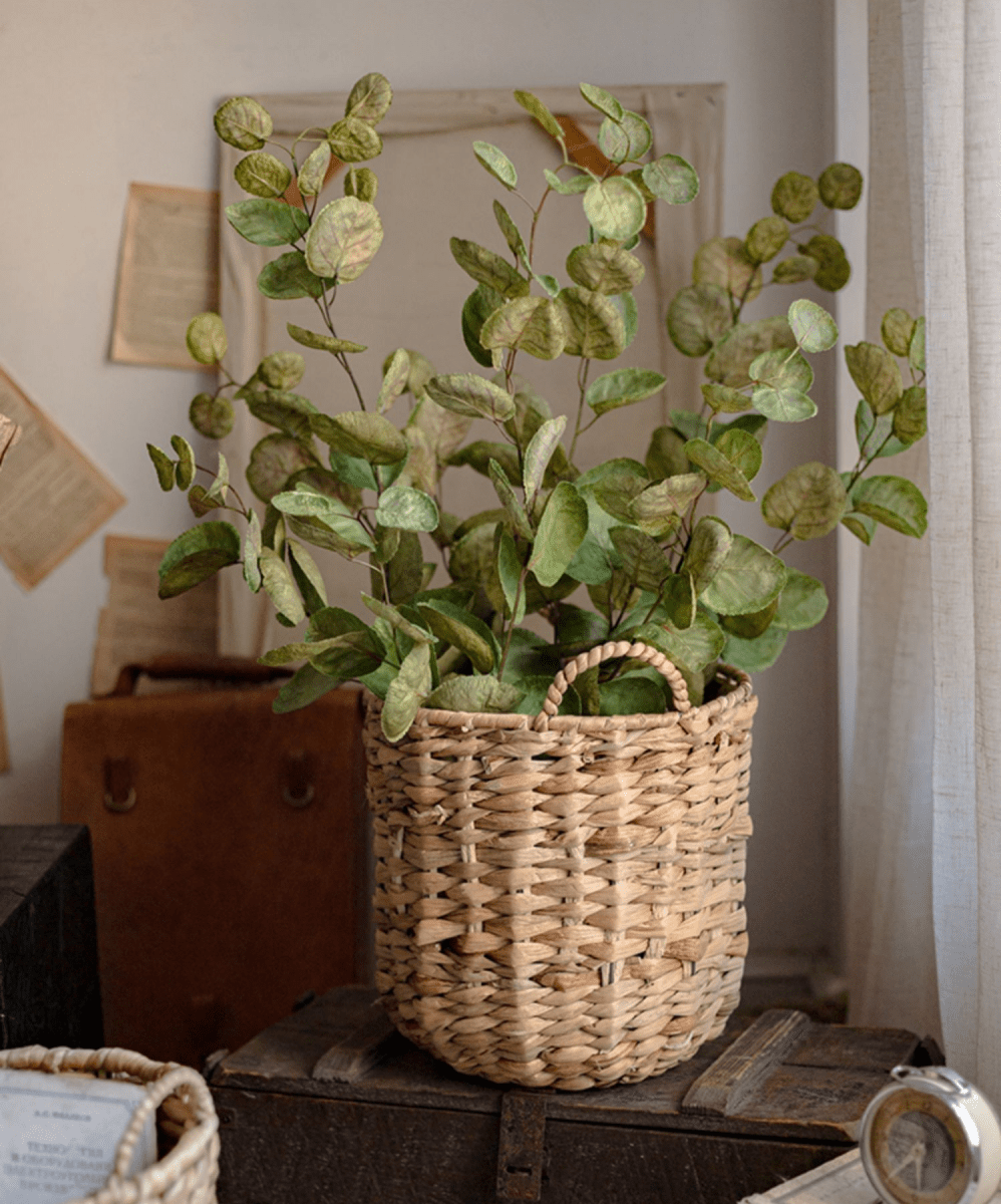 Natural Straw Round Basket with Handles