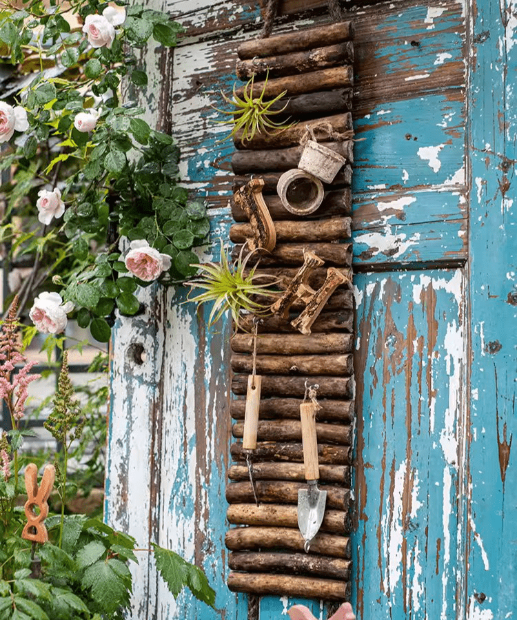 Rustic Wood Ladder Wall Décor Tool Organizer