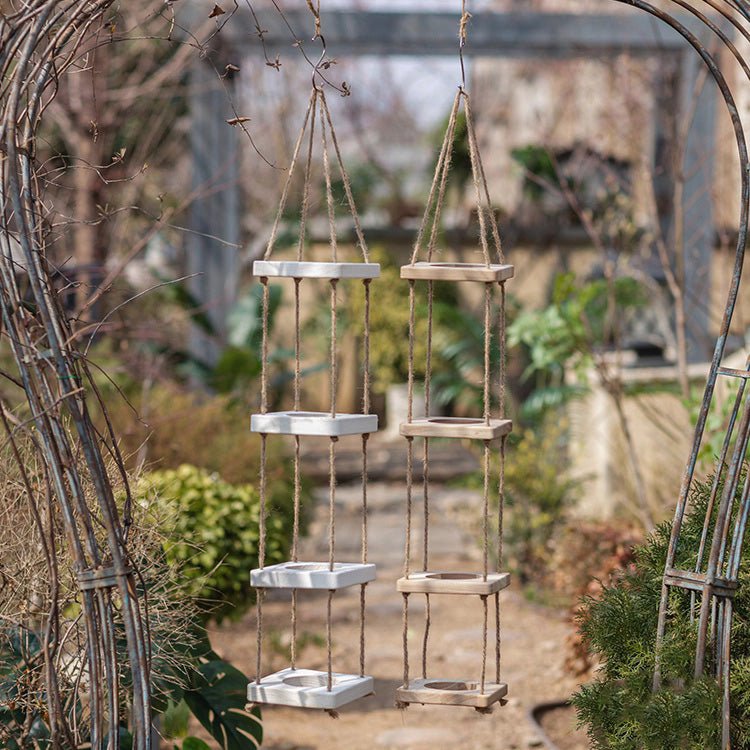 Wooden Rope Hanging Plant Shelf
