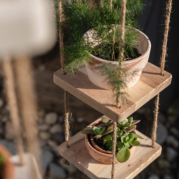 Wooden Rope Hanging Plant Shelf