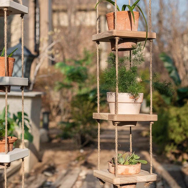 Wooden Rope Hanging Plant Shelf