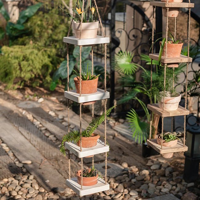 Wooden Rope Hanging Plant Shelf