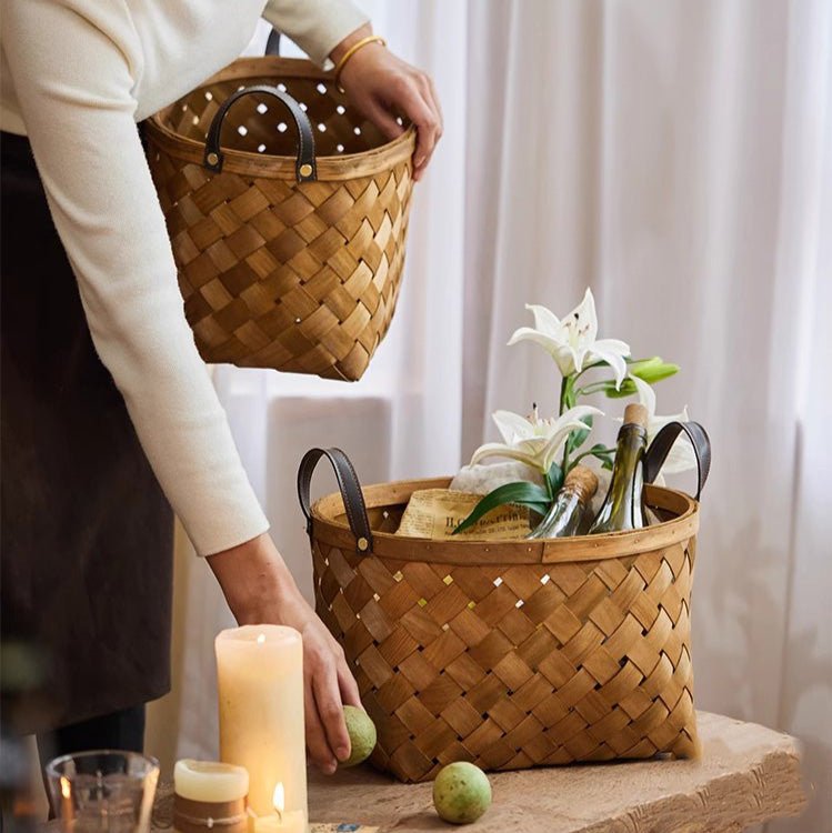 Rustic Handwoven Woodchip Basket