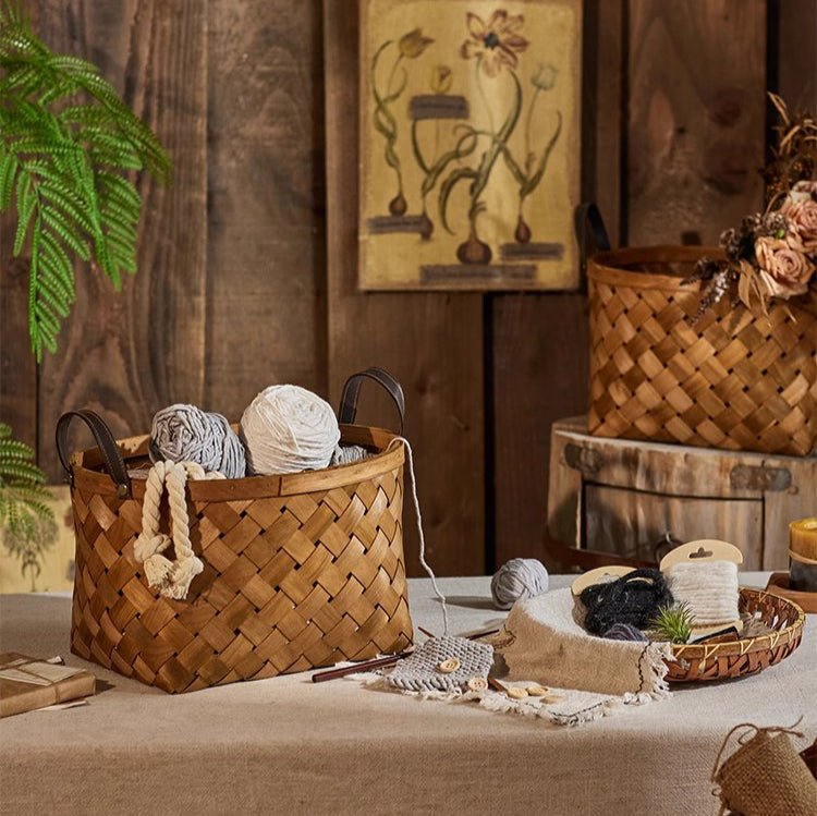 Rustic Handwoven Woodchip Basket