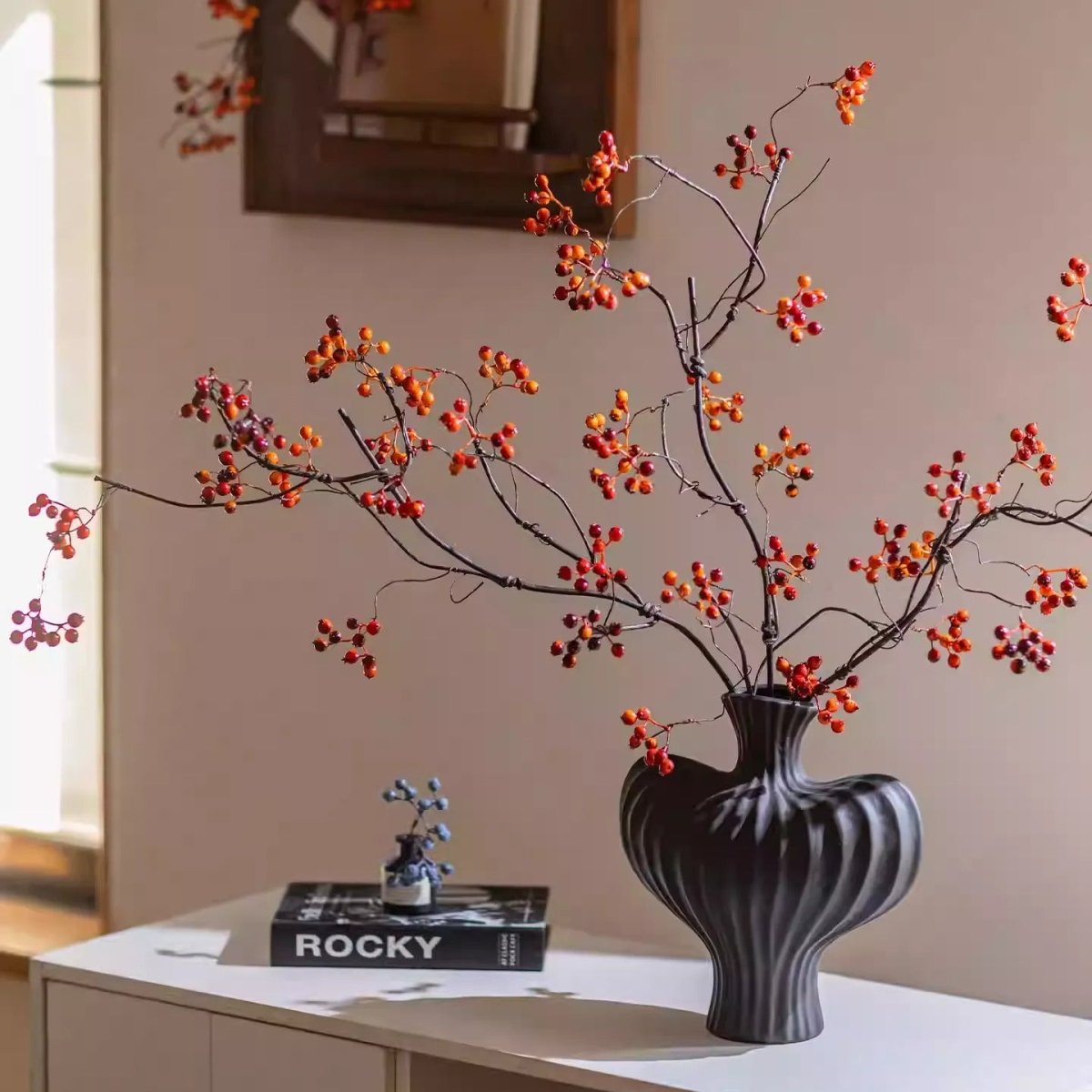 Zen Style Red Berry Stem 37.5" Tall