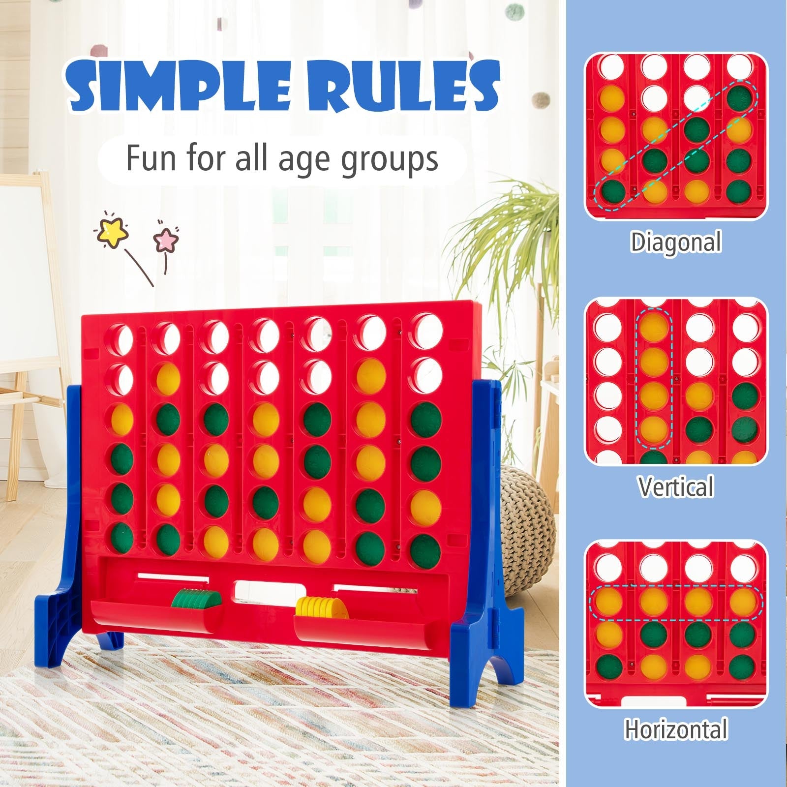 Jumbo 4-to-Score Connect Game Set with Carrying Bag and 42 Coins-Blue