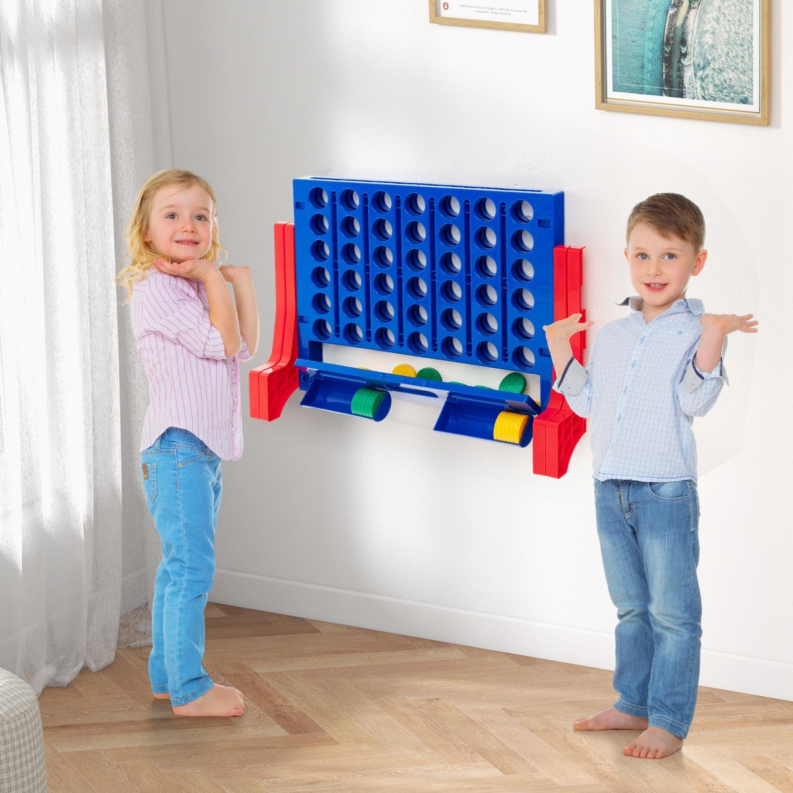 Jumbo 4-to-Score Connect Game Set with Carrying Bag and 42 Coins-Red