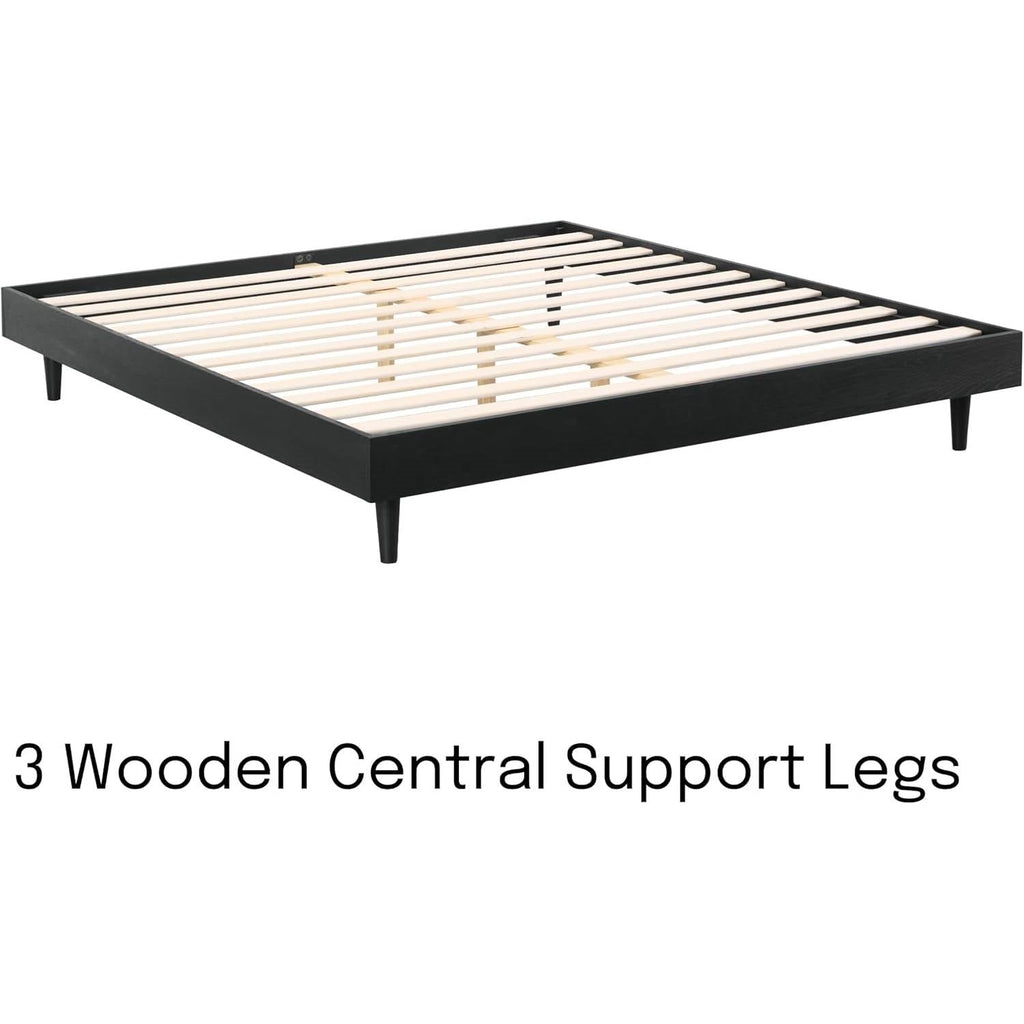 King size Mid-Century Modern Platform Bed Frame in Black Wood Finish