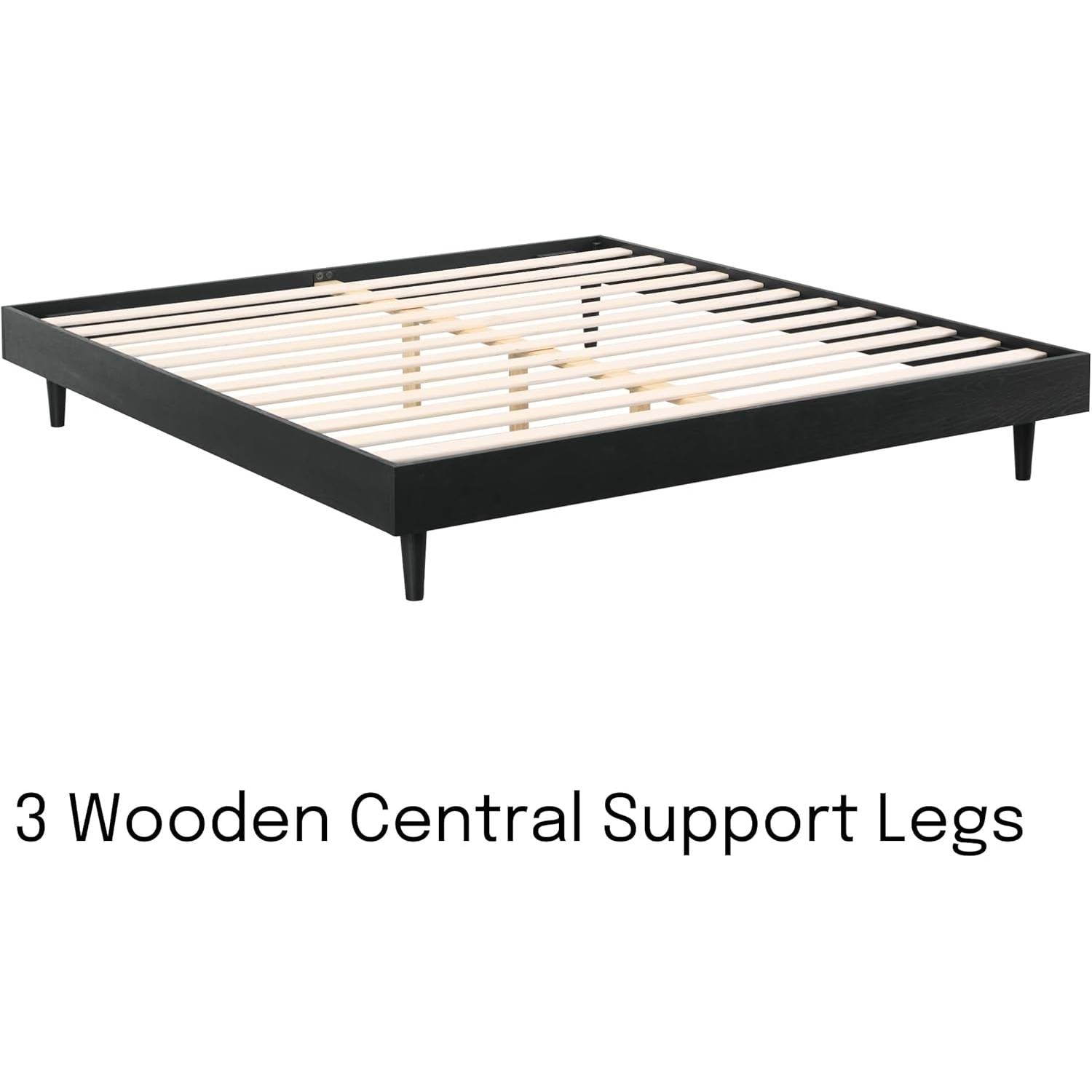King size Mid-Century Modern Platform Bed Frame in Black Wood Finish