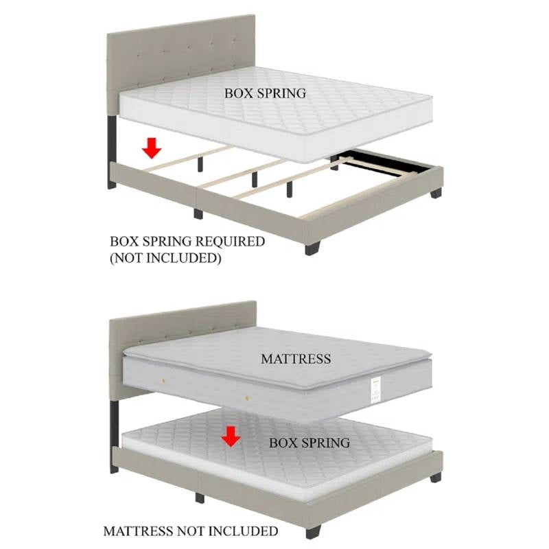 King size Gold Metal Canopy Bed with Upholstered Button-Tufted Headboard