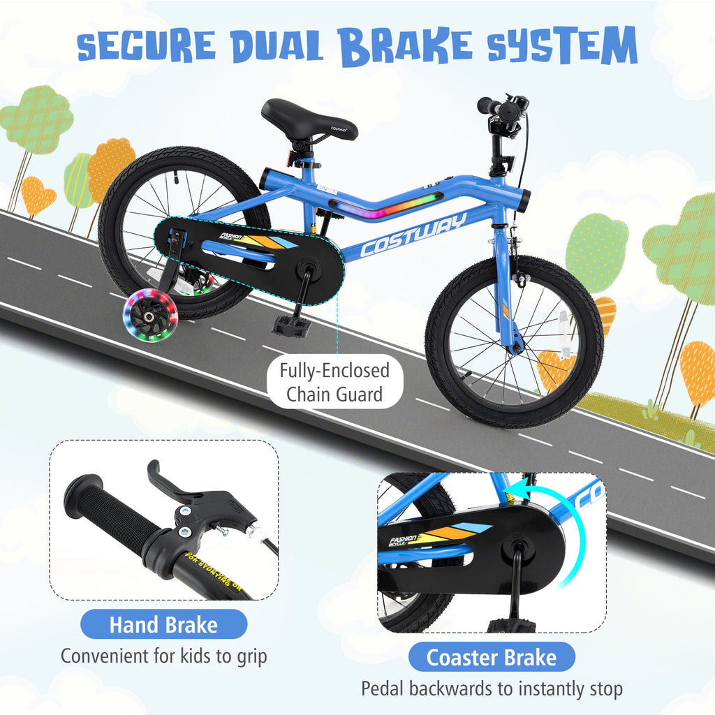 16 Inch Kids Bike LED Lighted Adjustable with Training Wheels for 4-7 Years Old Kids-16 inches