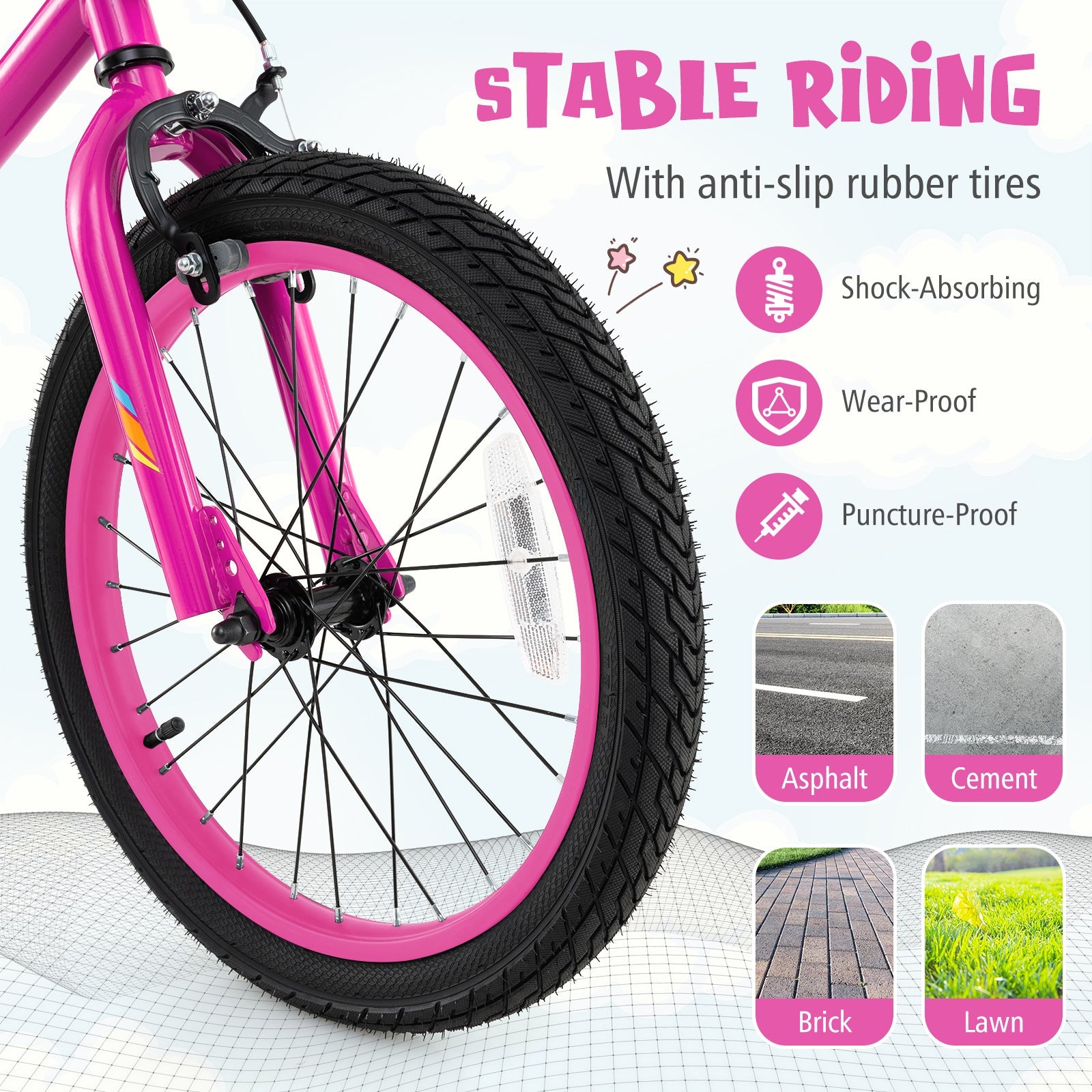 18 Inch LED Lighted Kids Bike with Training Wheels and Headlight for Ages 4-8 Years-18 inches