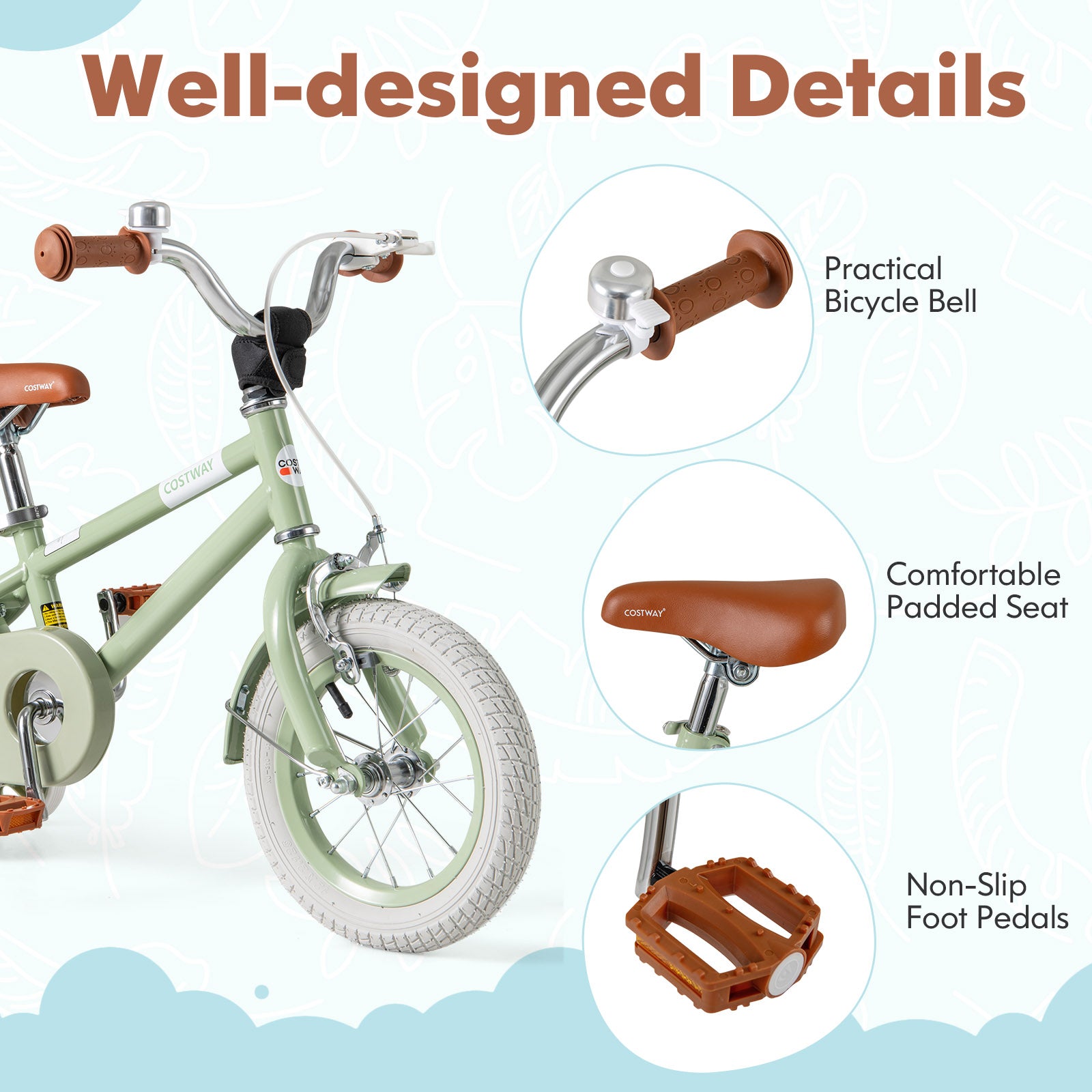 Kids Bike with Adjustable Handlebar and Saddle Green-12 Inches