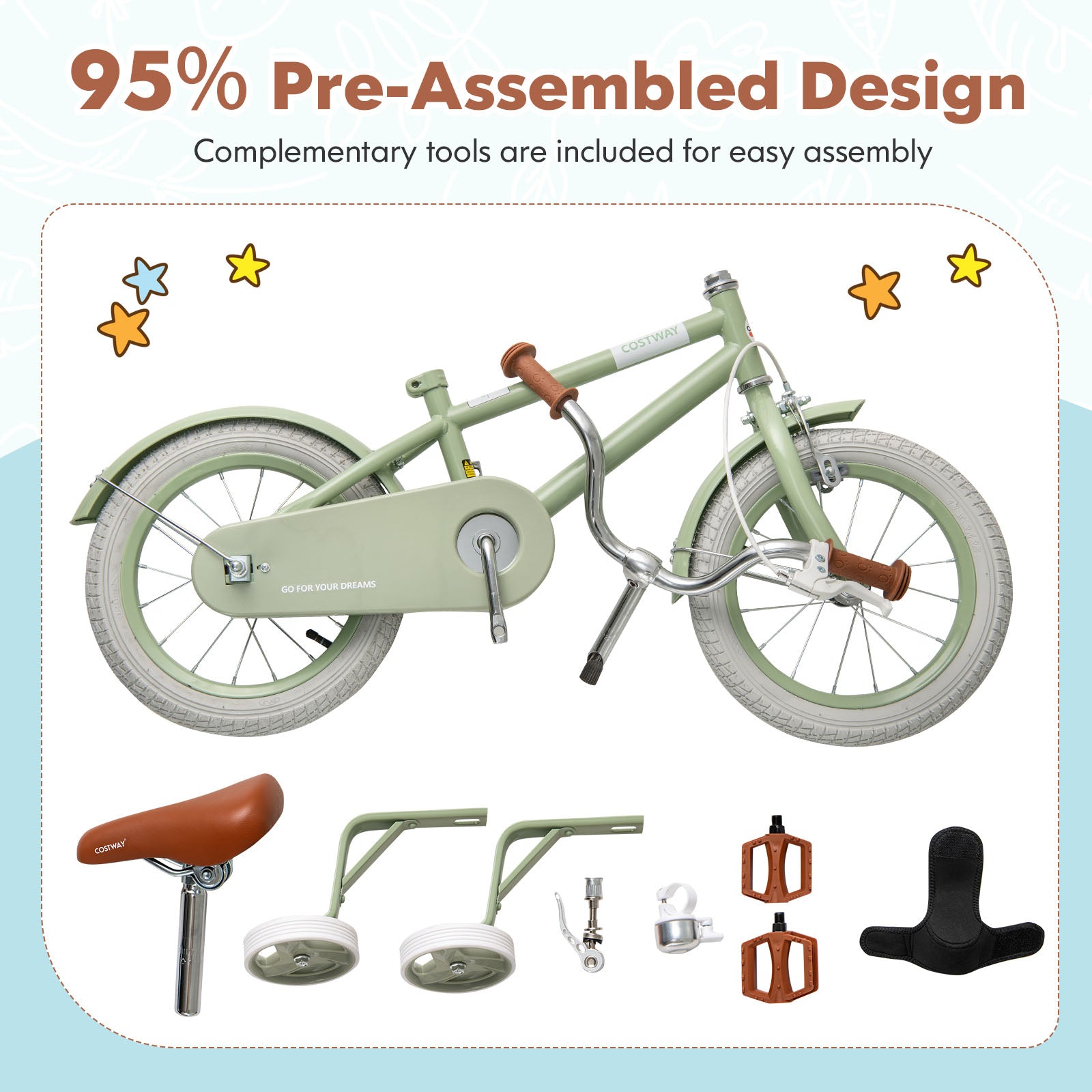 Kids Bike with Adjustable Handlebar and Saddle Green-14 Inches