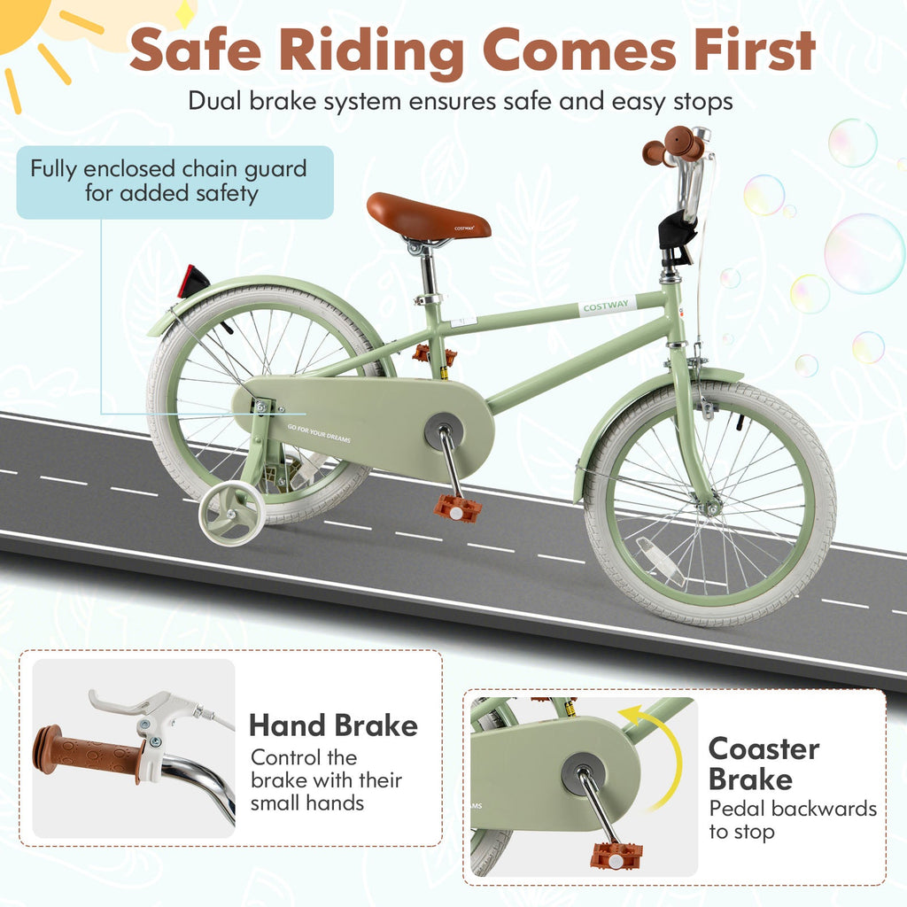 Kids Bike with Adjustable Handlebar and Saddle Green-18 Inches