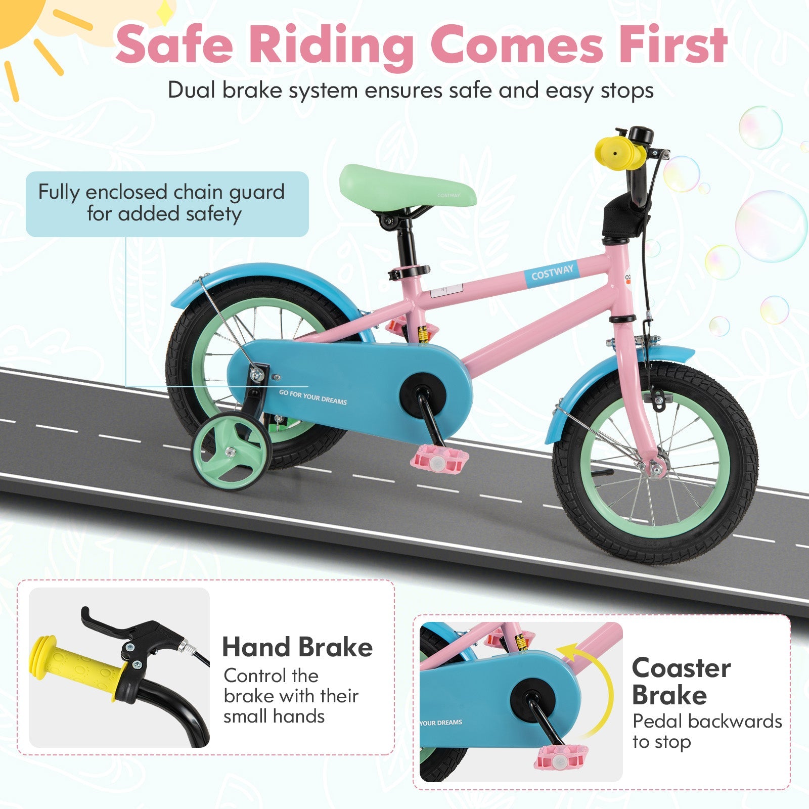 Kids Bike with Adjustable Handlebar and Saddle Pink-12 Inches