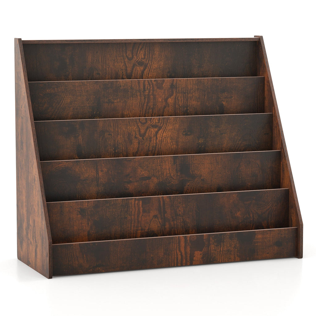 5-Tier Kids Bookshelf with Deep Compartments and Stable Baby Book Case-Rustic Brown