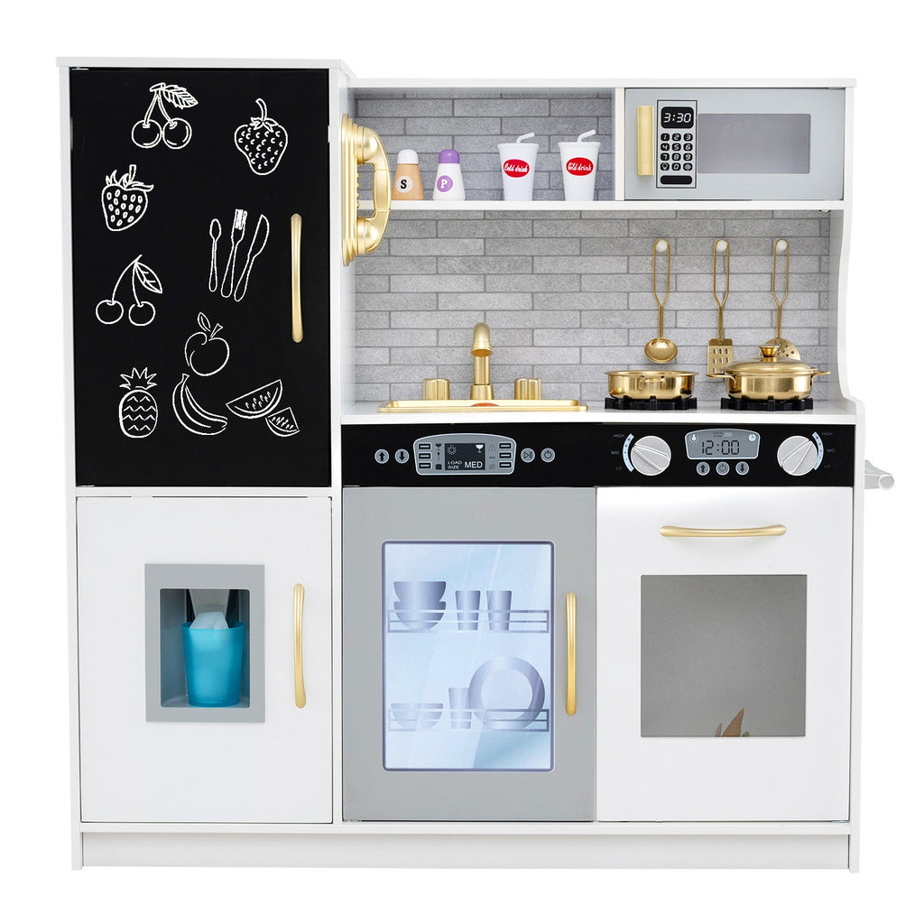Toddler Pretend Play Kitchen for Boys and Girls 3-6 Years Old-White & Golden