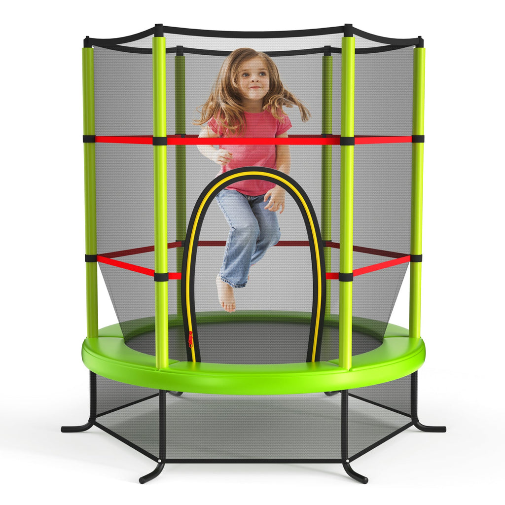 55 Inch Kids Recreational Trampoline Bouncing Jumping Mat with Enclosure Net-Green