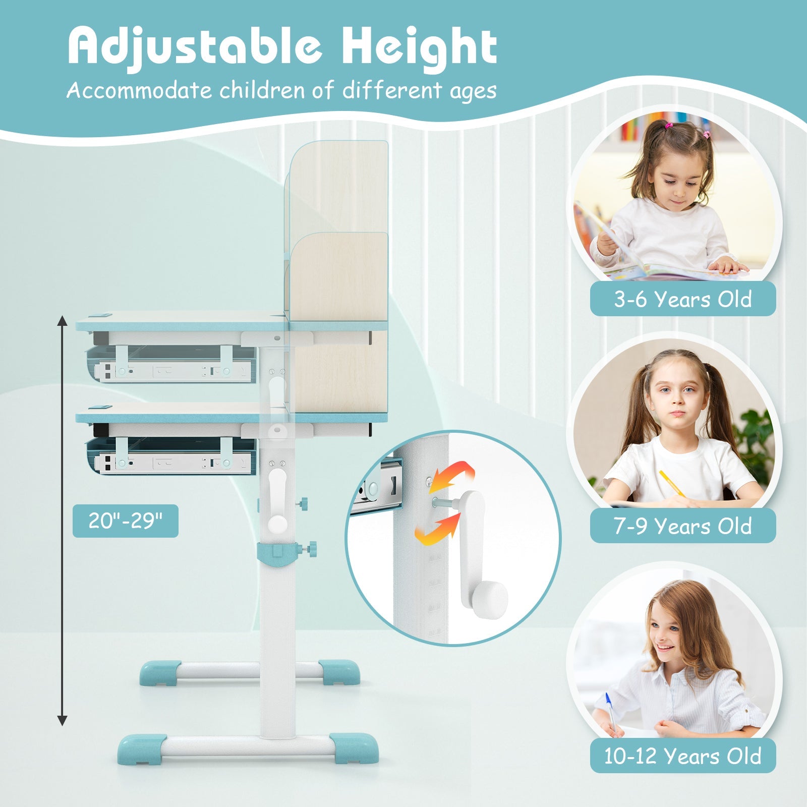 Height Adjustable Kids Study Desk with Tilt Desktop-Blue