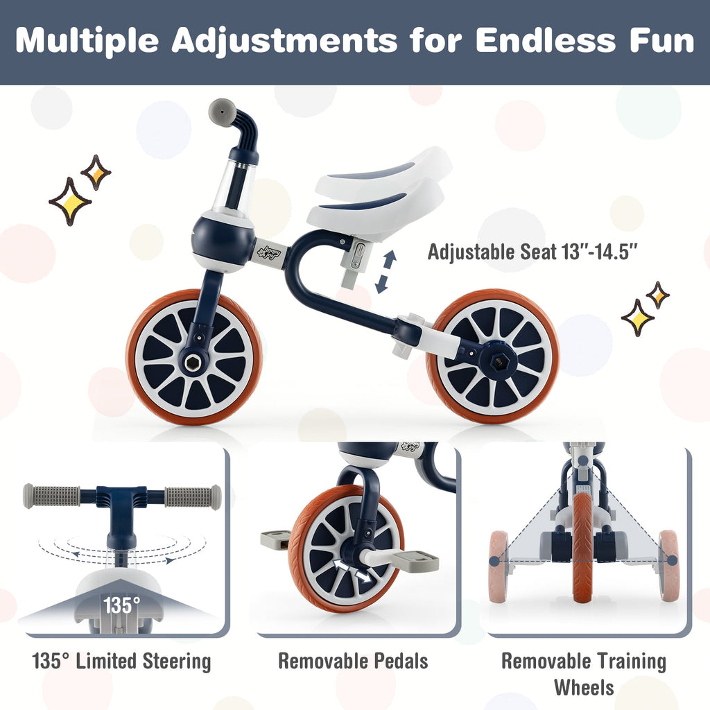 4-in-1 Kids Trike Bike with Adjustable Parent Push Handle and Seat Height-Navy