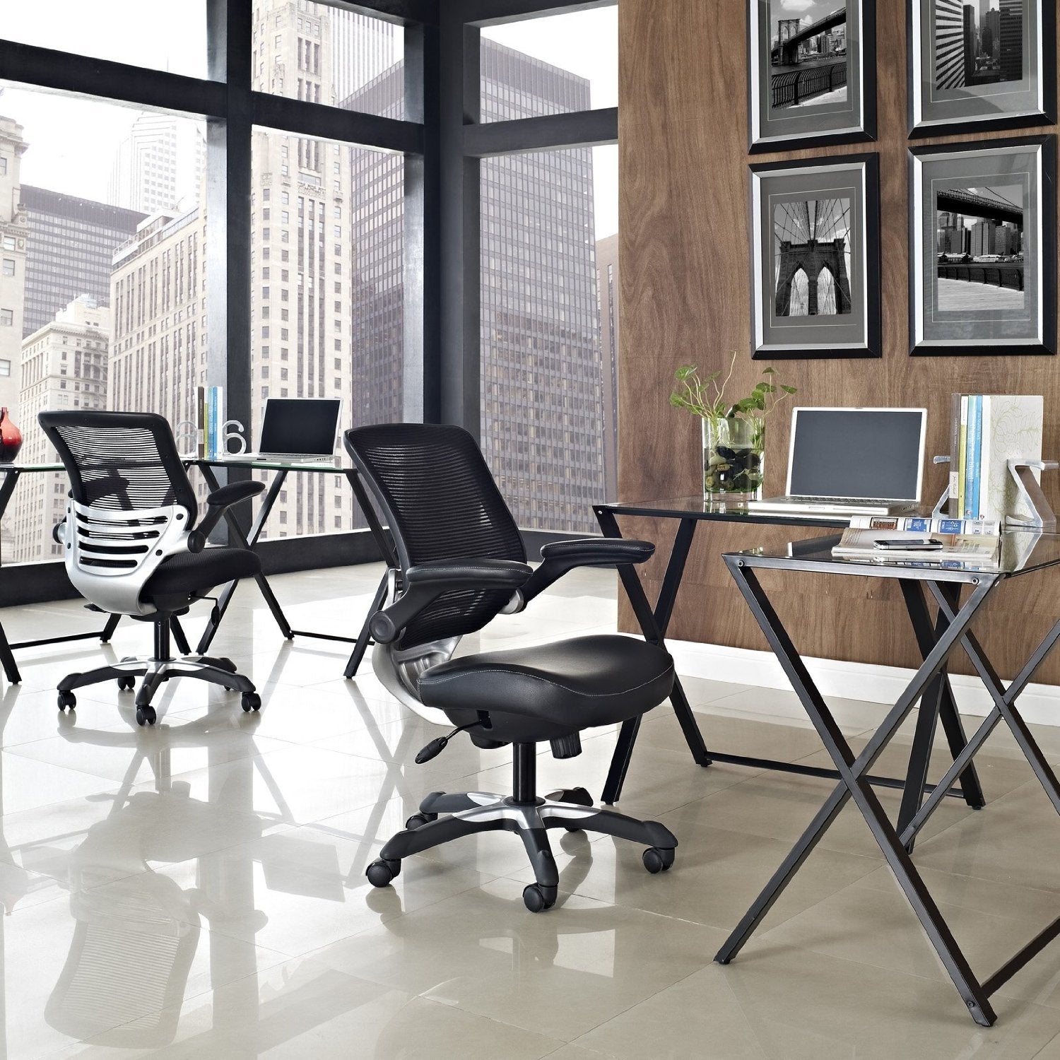 Modern Black Mesh Back Ergonomic Office Chair  with Flip-up Arms