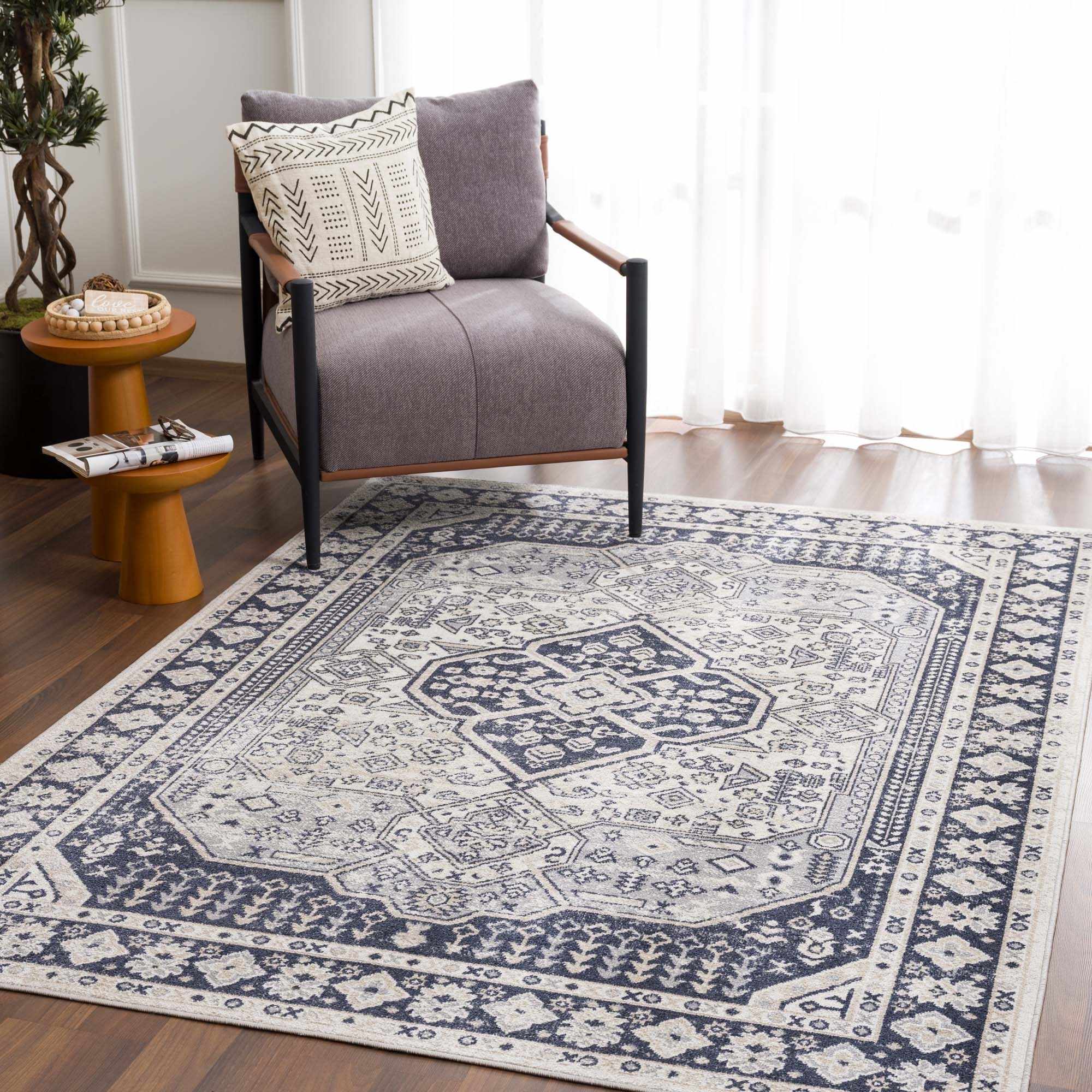 Cabacungan Cream & Gray Washable Area Rug - Clearance