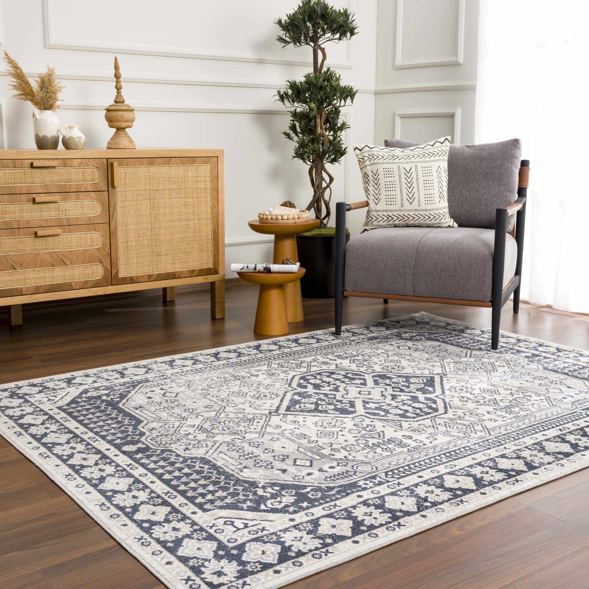 Cabacungan Cream & Gray Washable Area Rug - Clearance