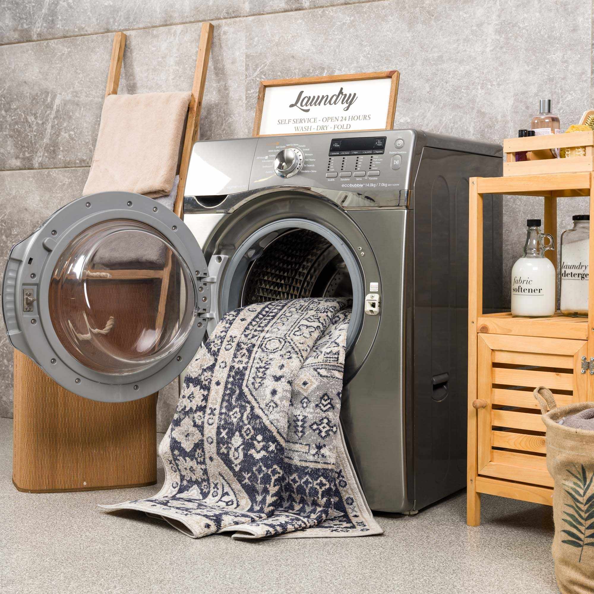 Cabacungan Cream & Gray Washable Area Rug - Clearance