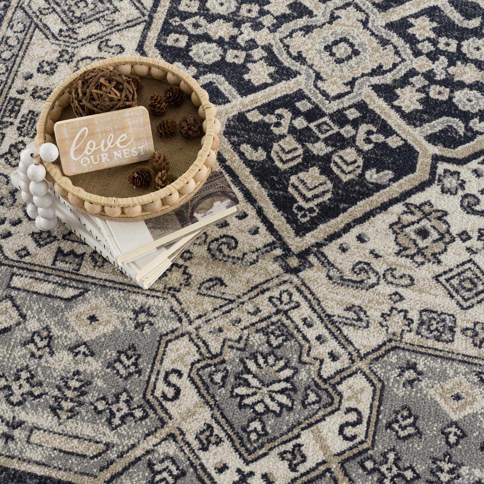 Cabacungan Cream & Gray Washable Area Rug - Clearance