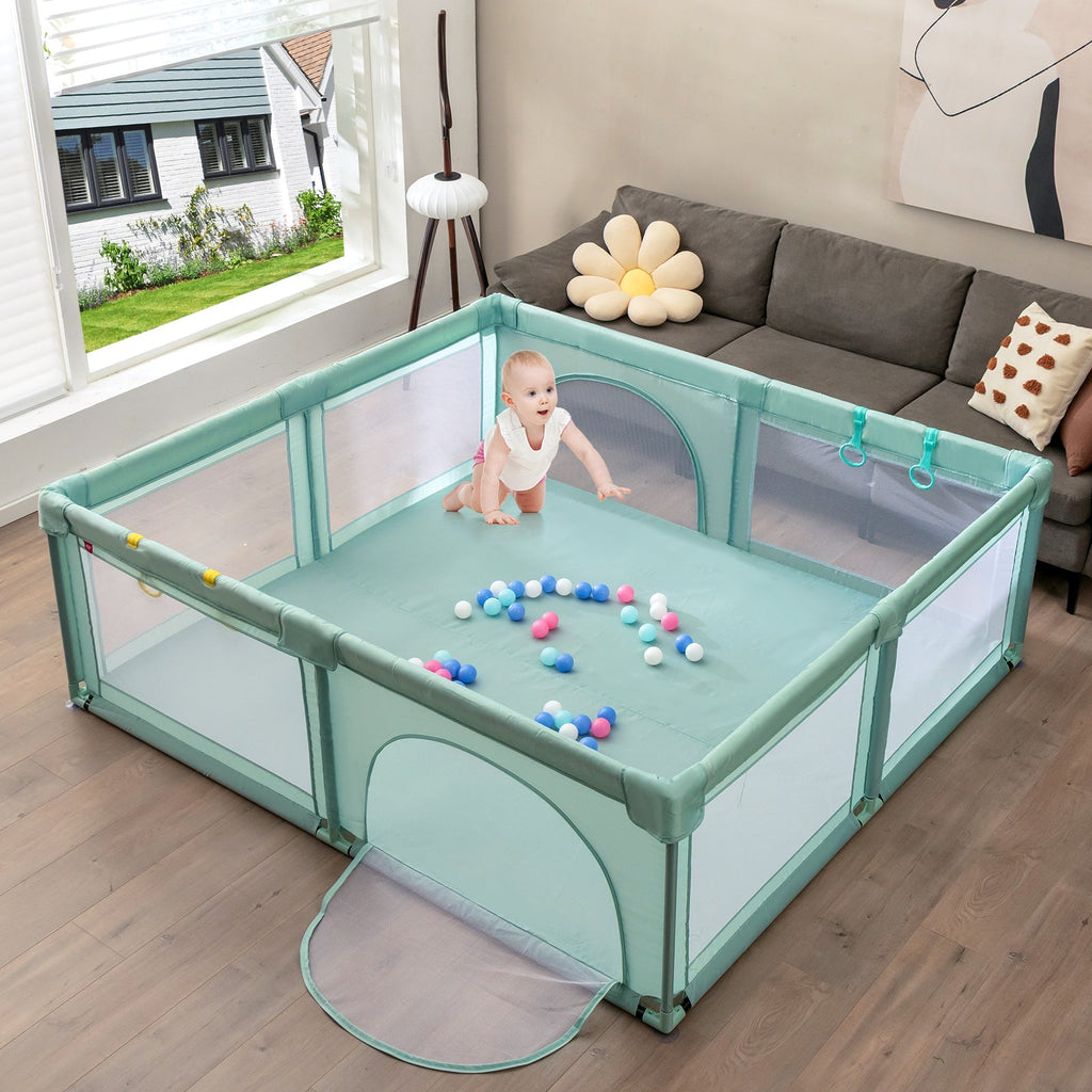 Large Infant Baby Playpen Safety Play Center Yard with 50 Ocean Balls-Blue